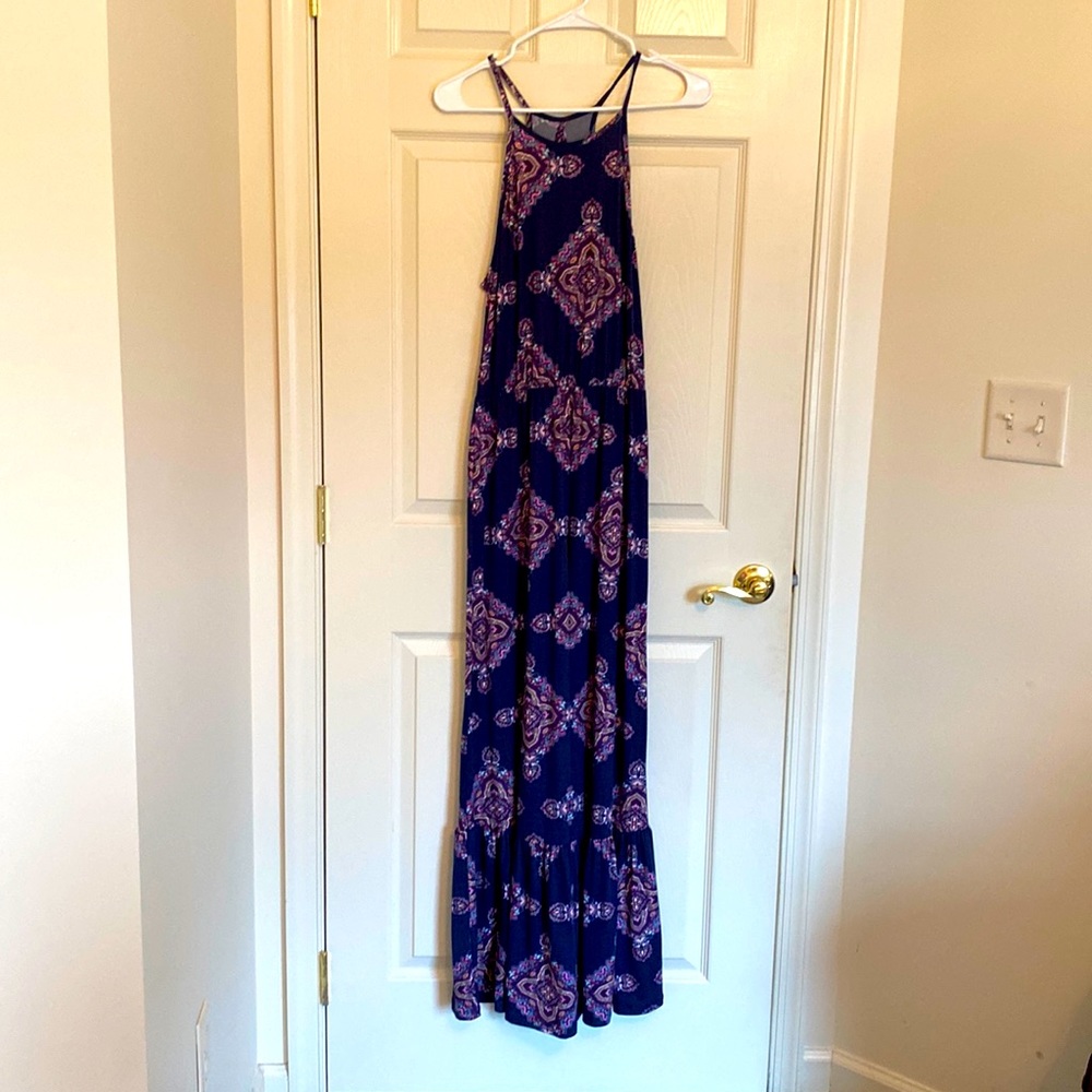 NWT- Navy with Pink pattern Cotten Maxi Dress- Size Small #halterneck #stitchfix